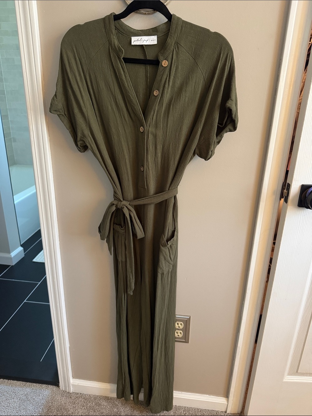Petal & Pup Olive Green Button-Front Utility Jumpsuit
